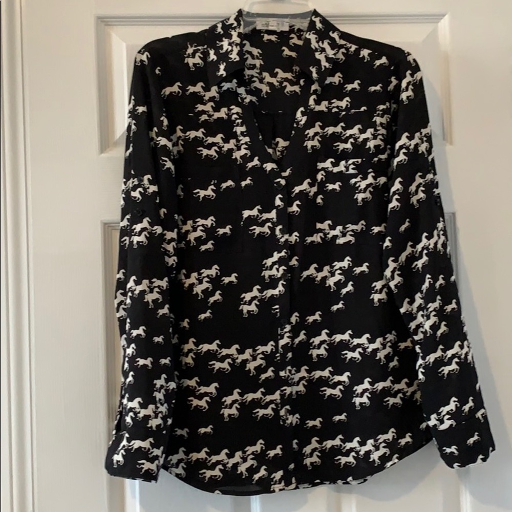 Express portofino shirt black and white horses